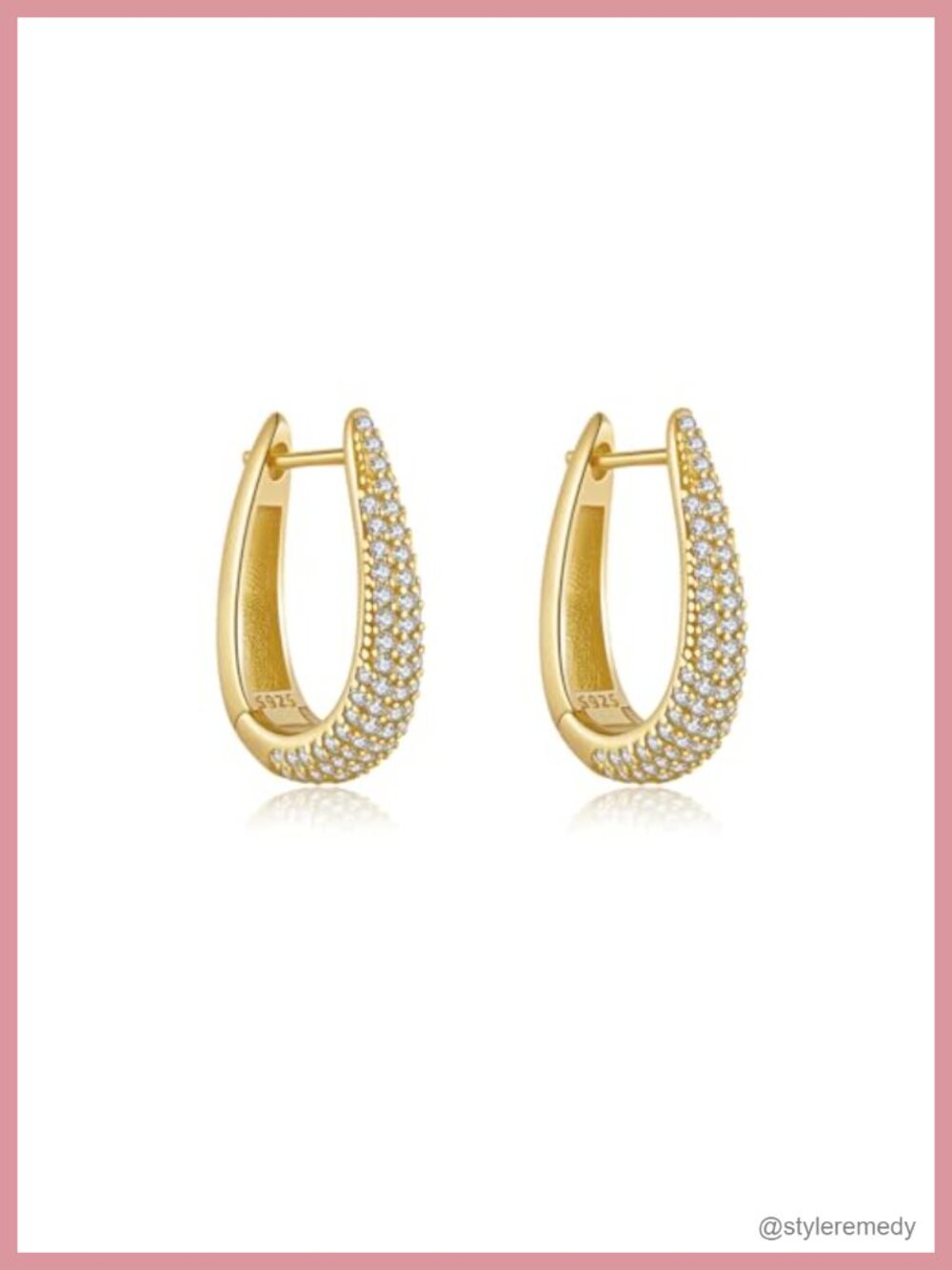 925 Sterling Silver Chunky Oval Hoop Earrings Cubic Zirconia Women